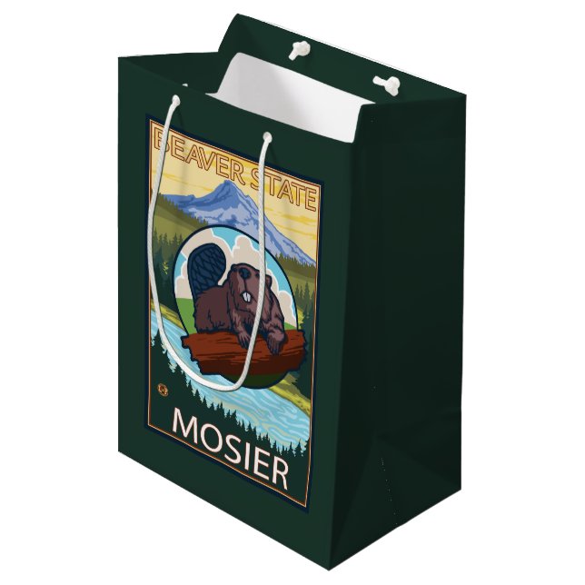 Beaver & Mt. Hood - Mosier, Oregon Medium Gift Bag (Front Angled)