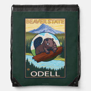 Beaver & Mt. Hood - Odell, Oregon Drawstring Bag