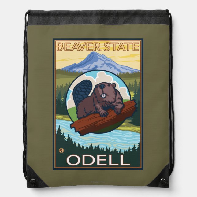 Beaver & Mt. Hood - Odell, Oregon Drawstring Bag (Front)