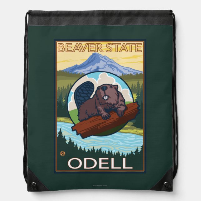 Beaver & Mt. Hood - Odell, Oregon Drawstring Bag (Front)
