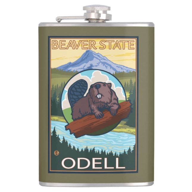 Beaver & Mt. Hood - Odell, Oregon Flask (Front)
