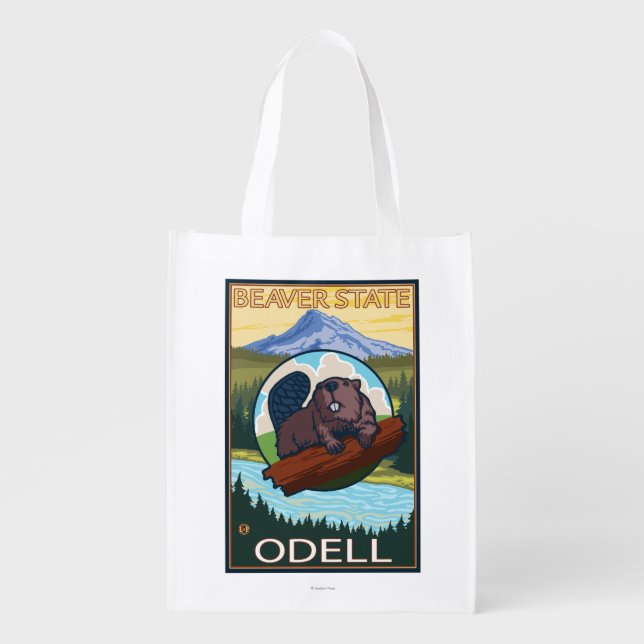 Beaver & Mt. Hood - Odell, Oregon Grocery Bag (Front)