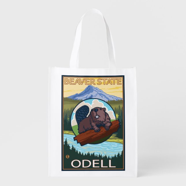Beaver & Mt. Hood - Odell, Oregon Grocery Bag (Front)