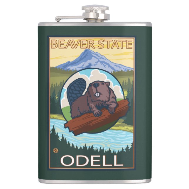 Beaver & Mt. Hood - Odell, Oregon Hip Flask (Front)