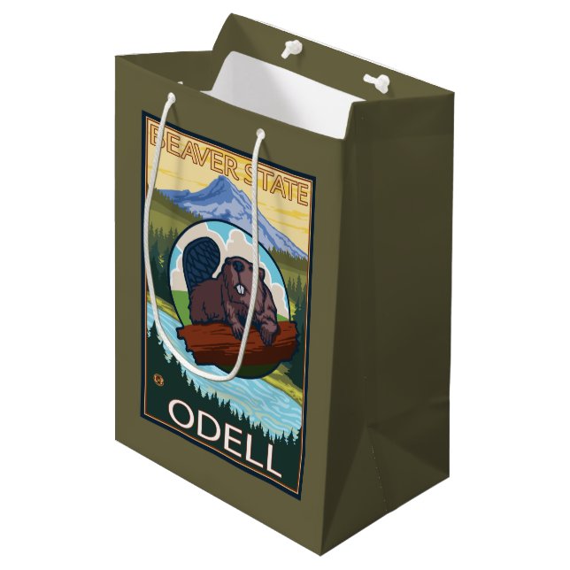Beaver & Mt. Hood - Odell, Oregon Medium Gift Bag (Front Angled)