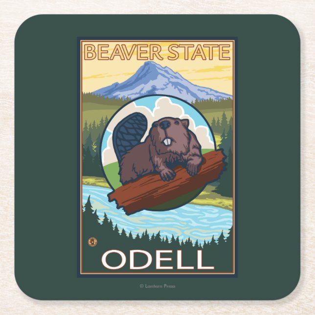 Beaver & Mt. Hood - Odell, Oregon Square Paper Coaster (Front)