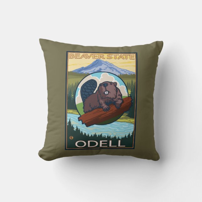 Beaver & Mt. Hood - Odell, Oregon Throw Pillow (Front)