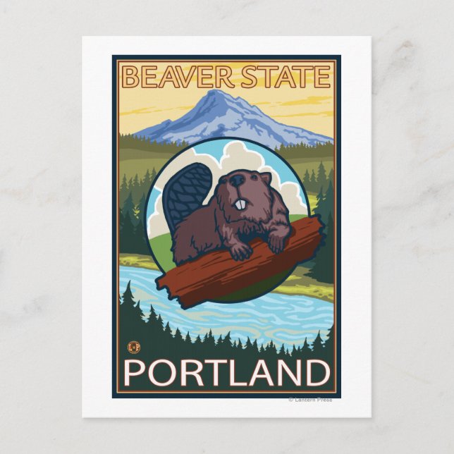 Beaver & Mt. Hood - Portland, Oregon Postcard (Front)