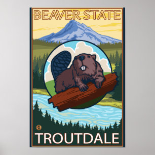 Beaver & Mt. Hood - Troutdale, Oregon Poster