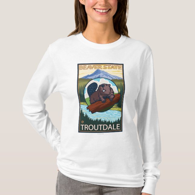 Beaver & Mt. Hood - Troutdale, Oregon T-Shirt (Front)