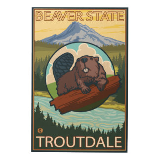 Beaver & Mt. Hood - Troutdale, Oregon Wood Wall Art