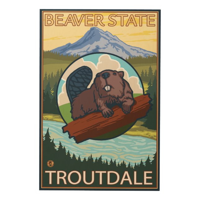Beaver & Mt. Hood - Troutdale, Oregon Wood Wall Art (Front)