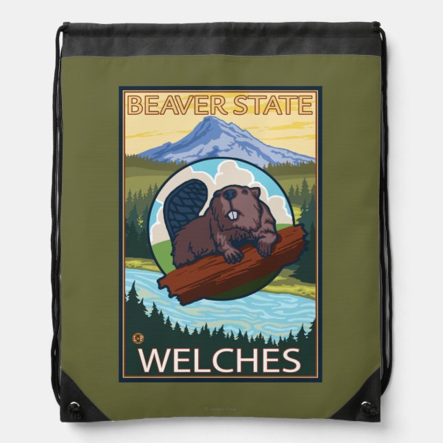 Beaver & Mt. Hood - Welches, Oregon Drawstring Bag (Front)