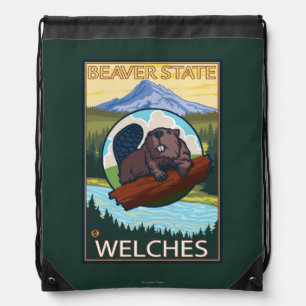 Beaver & Mt. Hood - Welches, Oregon Drawstring Bag