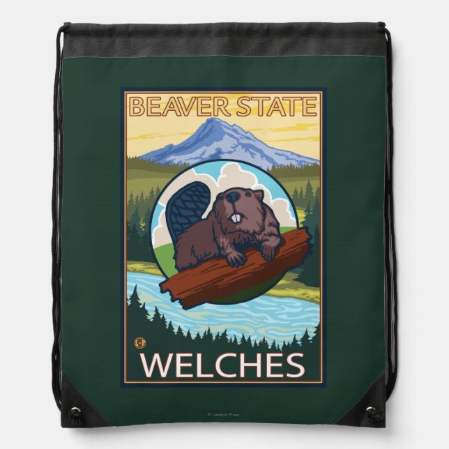 Beaver & Mt. Hood - Welches, Oregon Drawstring Bag (Front)