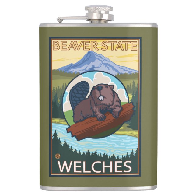 Beaver & Mt. Hood - Welches, Oregon Flask (Front)