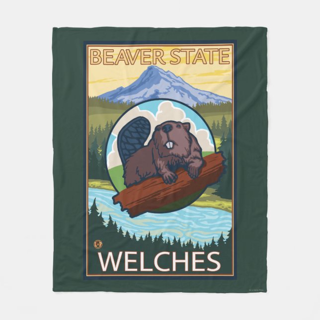 Beaver & Mt. Hood - Welches, Oregon Fleece Blanket (Front)