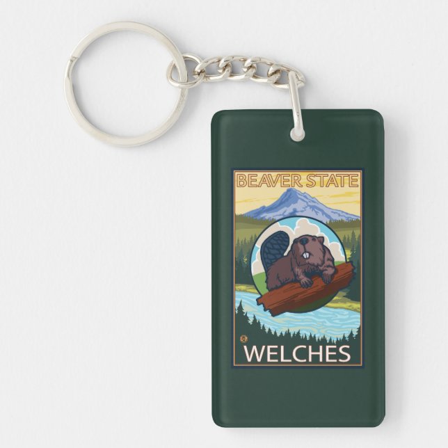 Beaver & Mt. Hood - Welches, Oregon Keychain (Front)