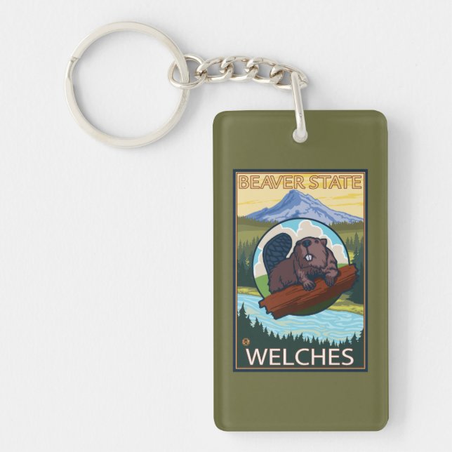 Beaver & Mt. Hood - Welches, Oregon Keychain (Front)
