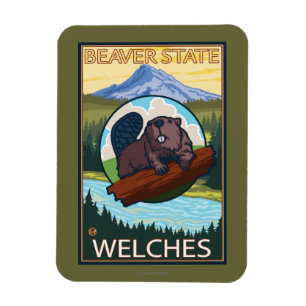Beaver & Mt. Hood - Welches, Oregon Magnet