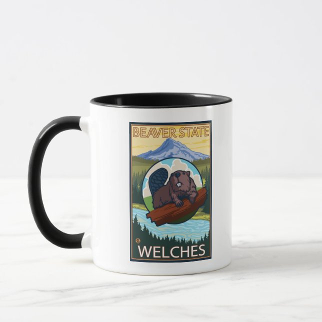 Beaver & Mt. Hood - Welches, Oregon Mug (Left)