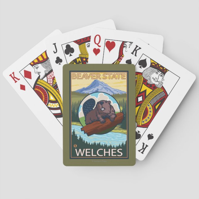 Beaver & Mt. Hood - Welches, Oregon Poker Cards (Back)