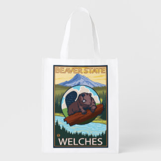 Beaver & Mt. Hood - Welches, Oregon Reusable Grocery Bag