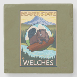 Beaver & Mt. Hood - Welches, Oregon Stone Coaster