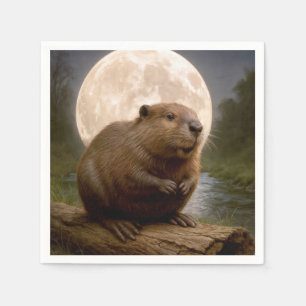 Beaver On a Log With Full Moon Napkins