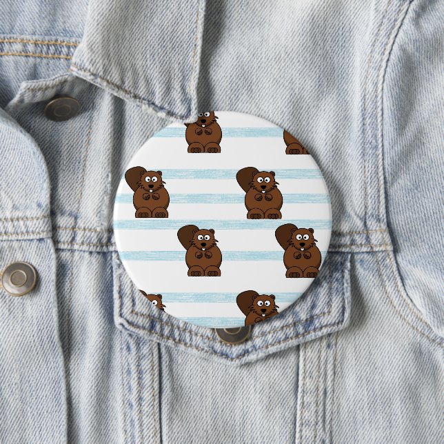 Beaver on blue stripes button (In Situ)