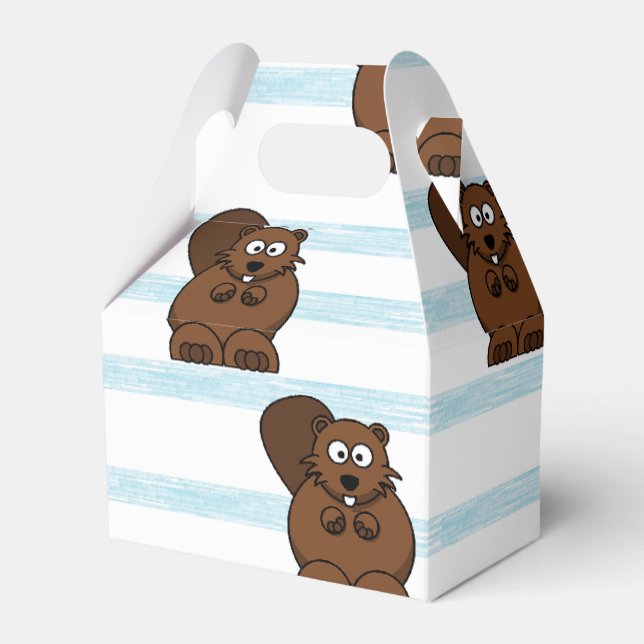 Beaver on blue stripes favor boxes (Front Side)