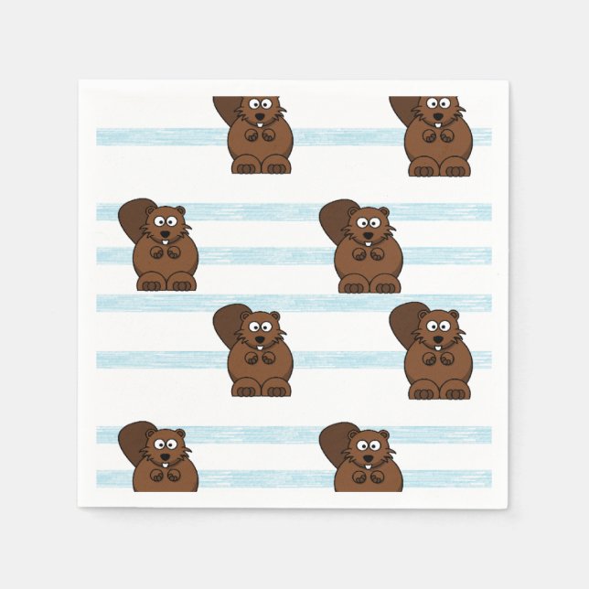 Beaver on blue stripes napkins (Front)