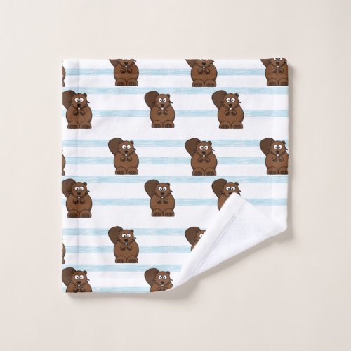 Beaver on blue stripes wash cloth