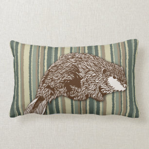 Beaver on Desert Stripes Lumbar Pillow
