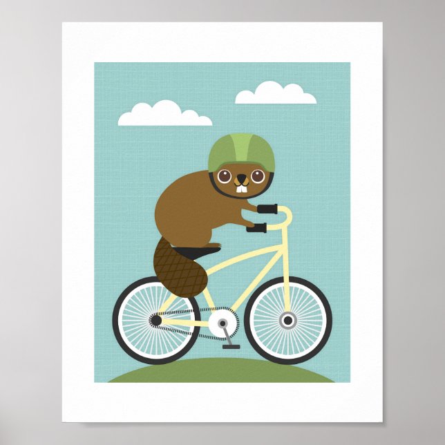 Beaver Riding Bicycle Poster Print (Front)