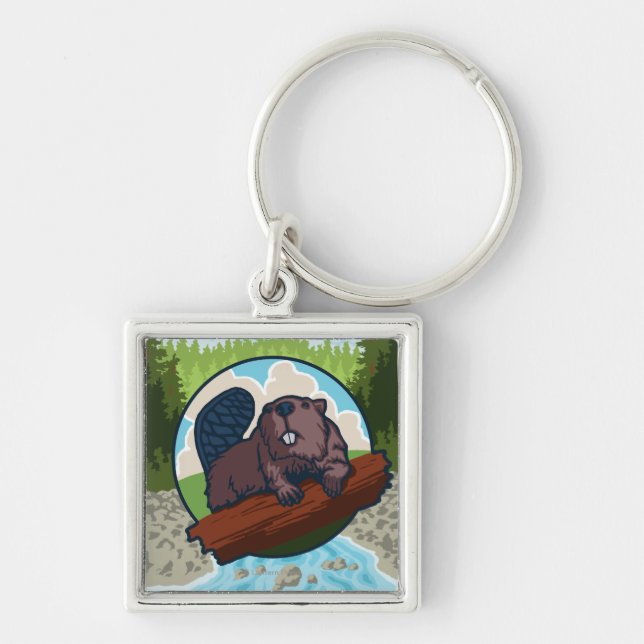 Beaver & River - Columbia Gorge, Oregon Keychain (Front)