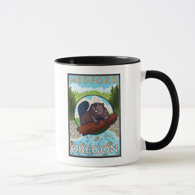 Beaver & River - Medford, Oregon Mug (Right)