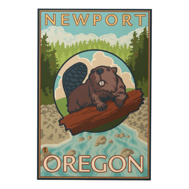 Beaver & River - Newport, Oregon Wood Wall Decor (Front)
