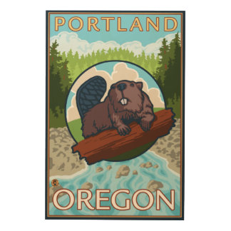 Beaver & River - Portland, Oregon Wood Wall Decor