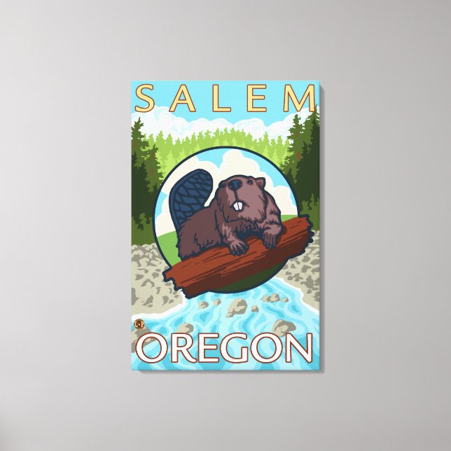 Beaver & River - Salem, Oregon Canvas Print (Front)