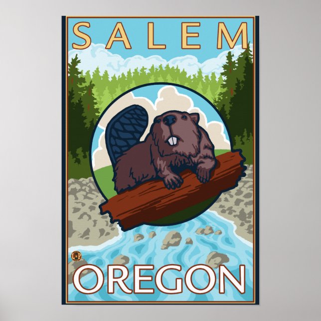 Beaver & River - Salem, Oregon Poster (Front)