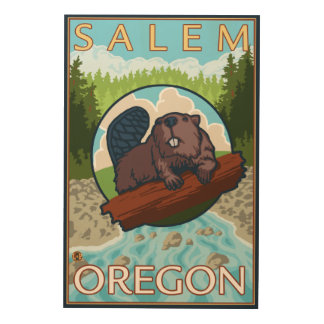 Beaver & River - Salem, Oregon Wood Wall Art