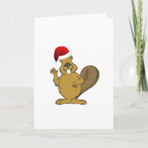 Beaver santa hat holiday card
