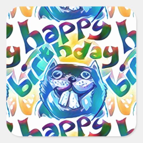 beaver say happy birthday square sticker