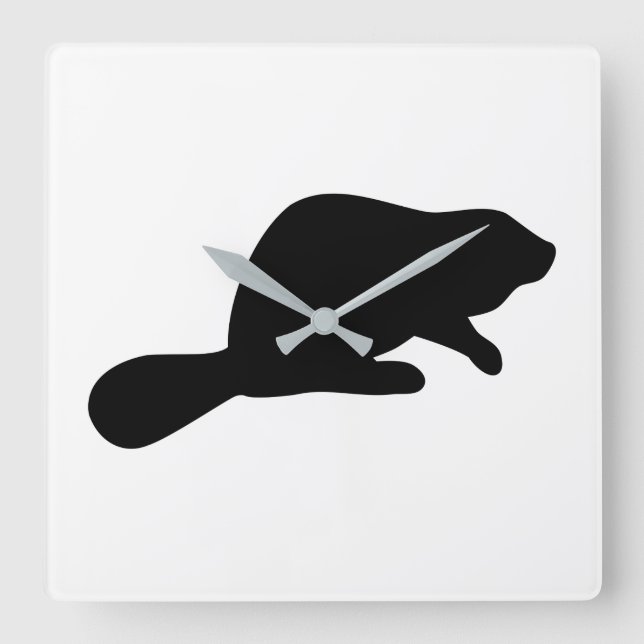 Beaver Silhouette Square Wall Clock (Front)