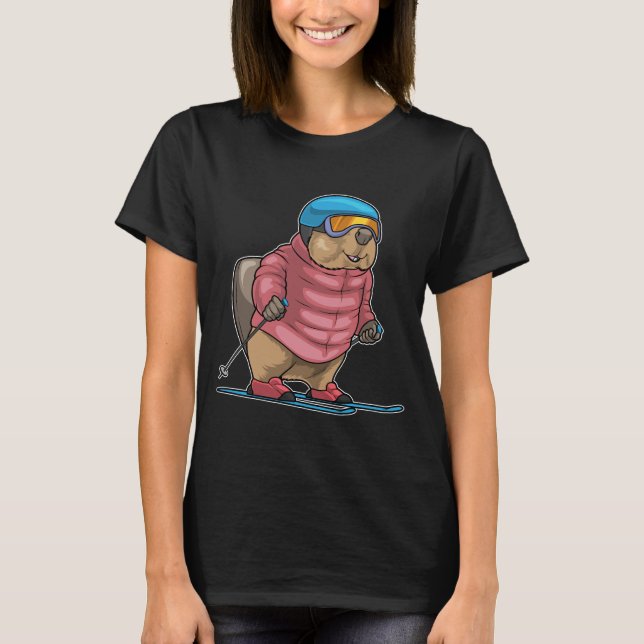 Beaver Skier Ski Winter sports T-Shirt (Front)