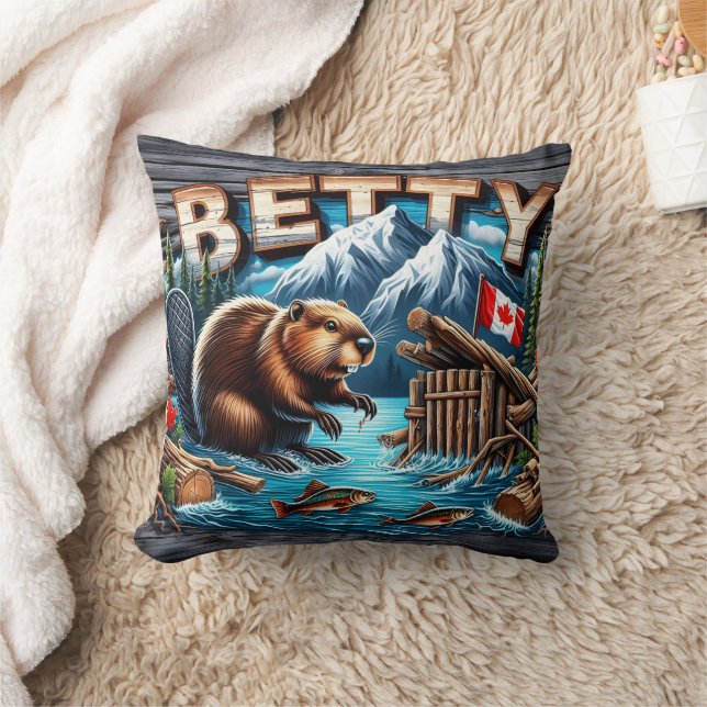 Beaver, Snowy Mountain, Ocean View Throw Pillow (Blanket)
