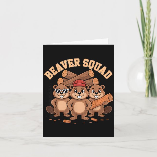 Beaver squad sunglasses lumberjack woods group card (Front)
