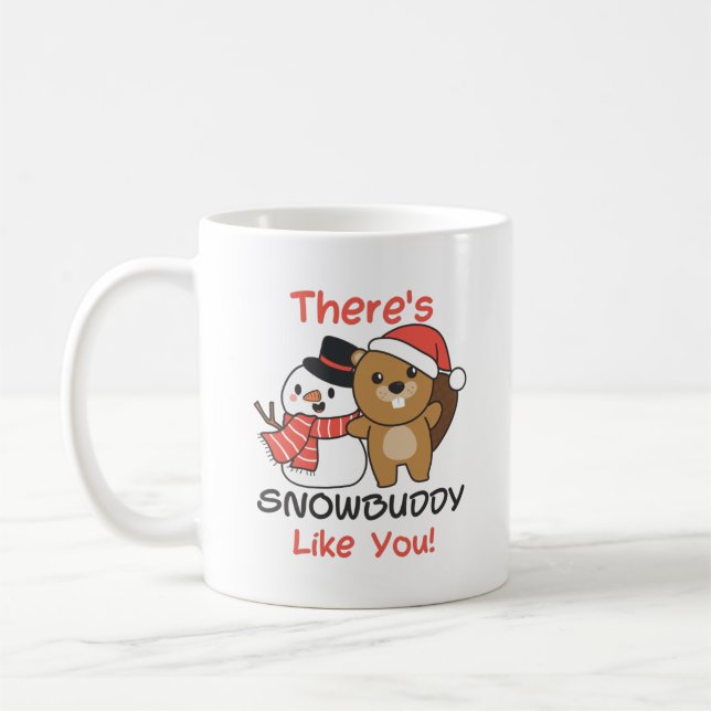Beaver There's Snowbuddy Like Snowman Pun Coffee Mug (Left)