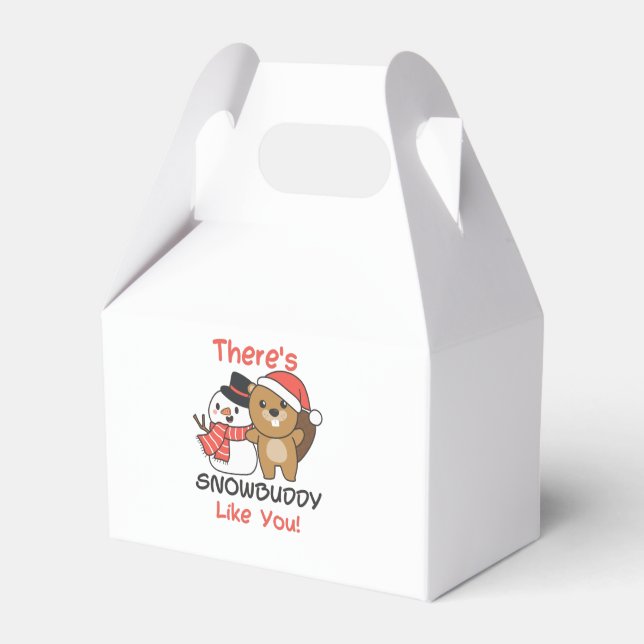 Beaver There's Snowbuddy Like Snowman Pun Favor Boxes (Front Side)